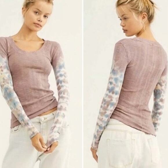 Free People Big Sur Tie Dye Long Sleeve Tee. Misty Mountain Color size Large - Picture 2 of 9